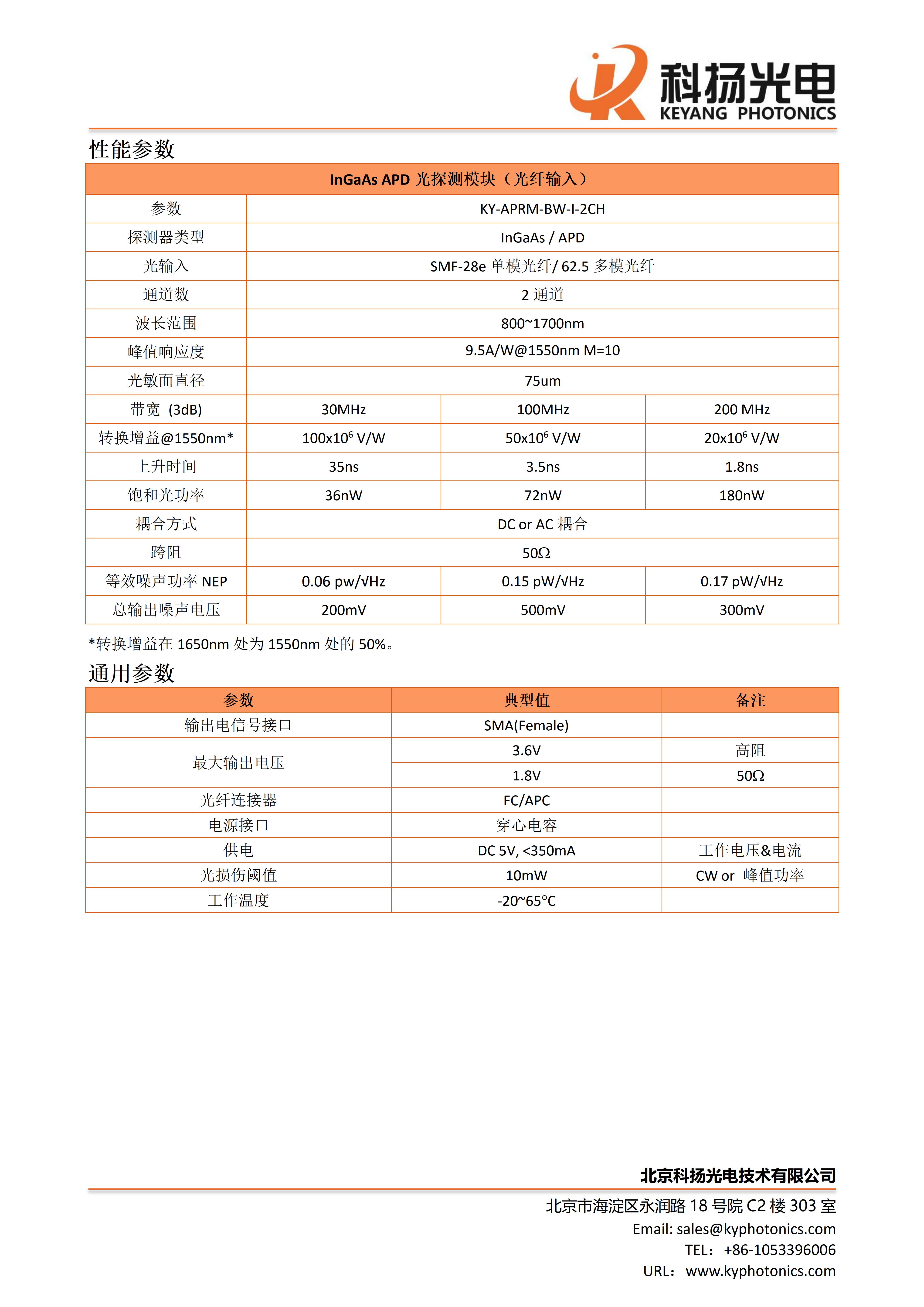 DTS用APD光探测模块