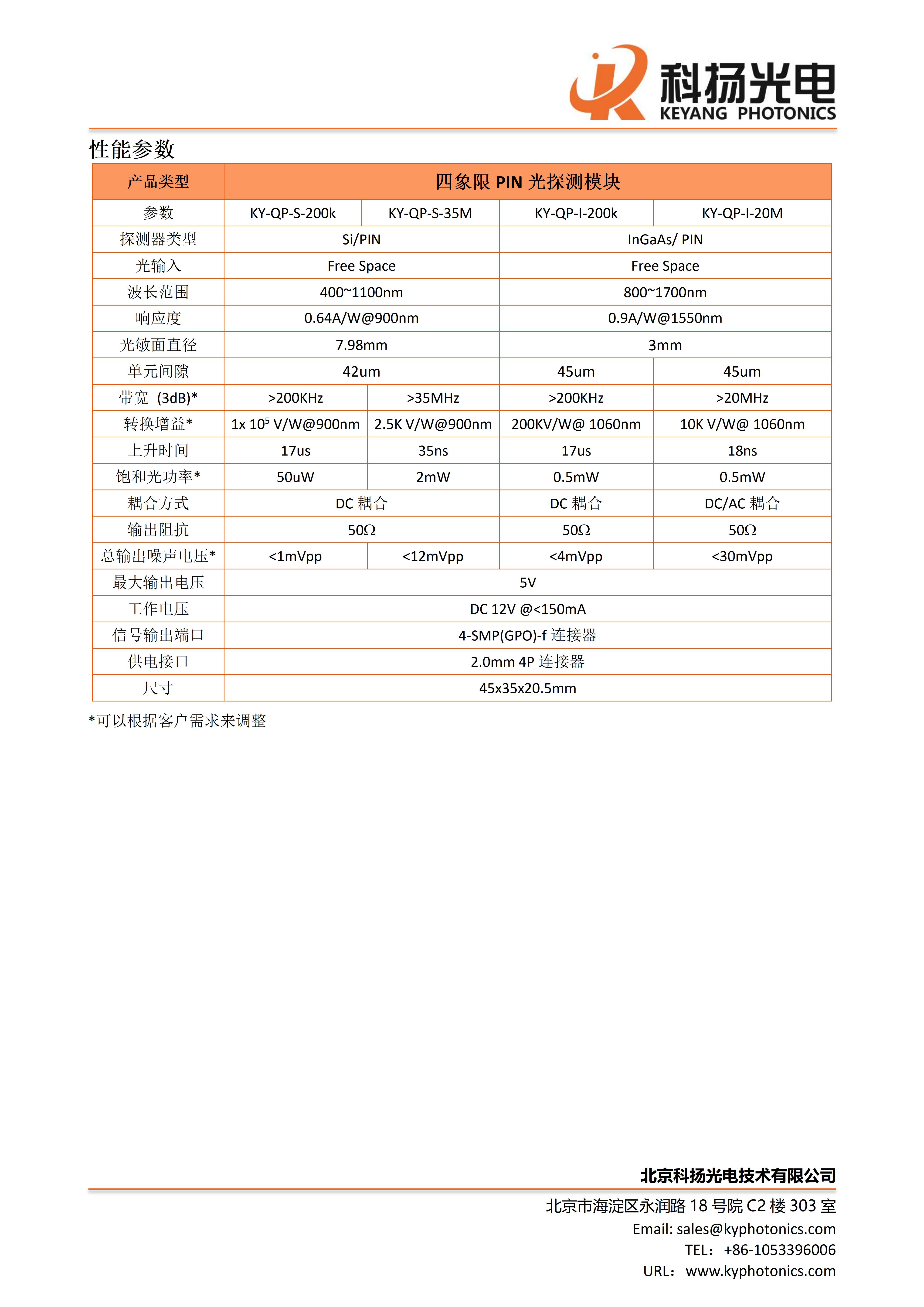 四象限PIN光探测模块